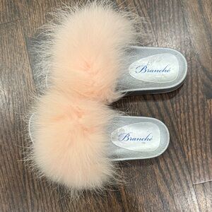 Branche Silver and Pink Fluffy Slippers